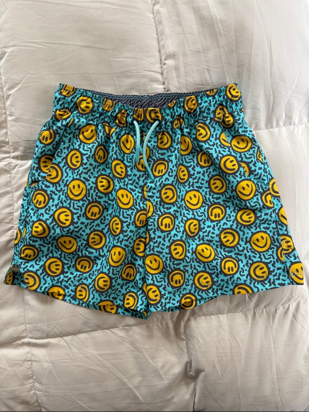 art class Turquoise and Yellow Smiley boys Swim Trunks kids Large 10/12